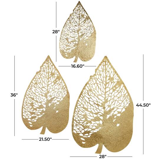 Laser-Cut Gold Metal Leaf Wall Décor Set